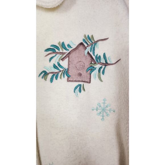 Vtg 80s Teddi Fleece longline button up coat Jacket Medium Embroidered cottage - Picture 2 of 8